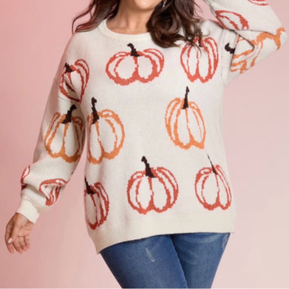 Pumpkin Pattern Sweater 2X